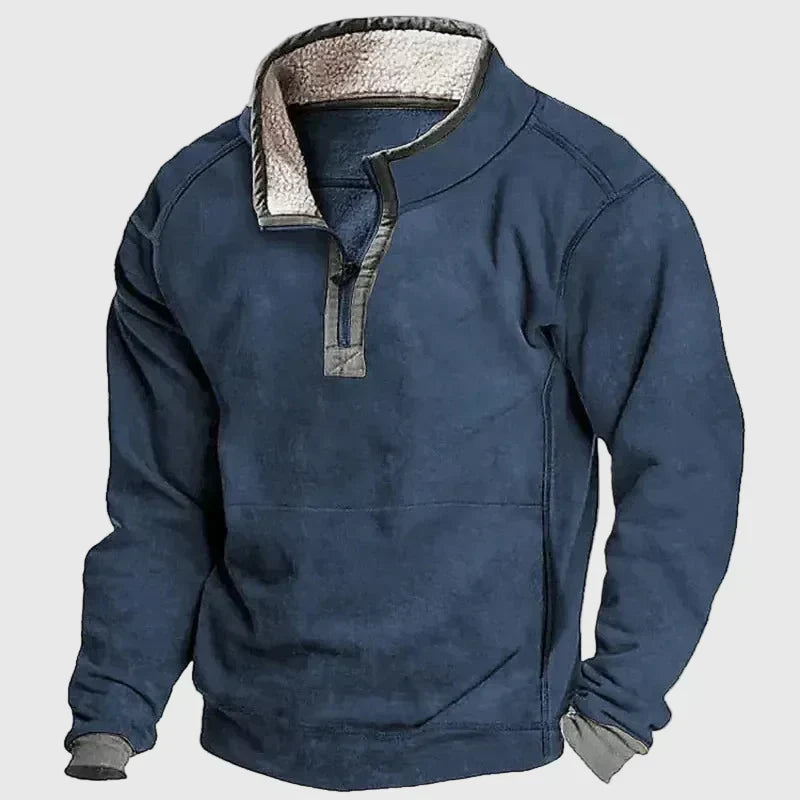 Pull homme classique chaud doublé polaire à demi-zip – Anton – Bleu