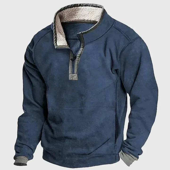 Pull homme classique chaud doublé polaire à demi-zip – Anton – Bleu
