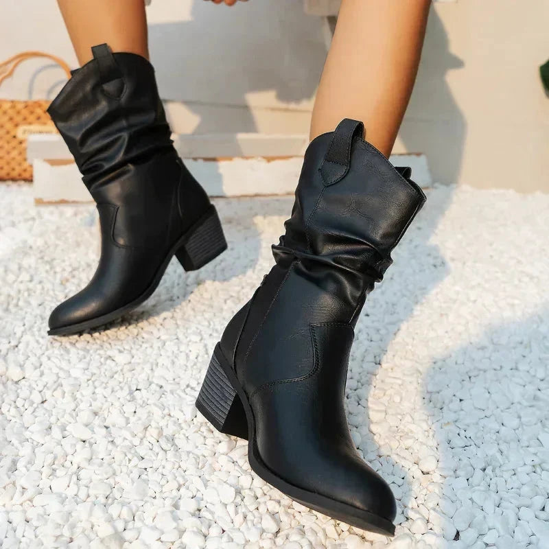 Bottes western femme mi-mollet classiques à talon bloc – Margaux – vue 2
