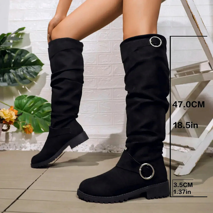 Bottes hautes plates femme souples à boucles réglables – Manon – Noir