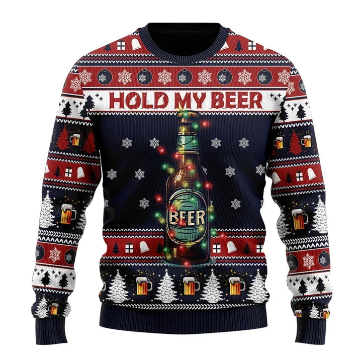 Pull de Noël homme humoristique à motif bière – Karl – Multicolore / motif bière