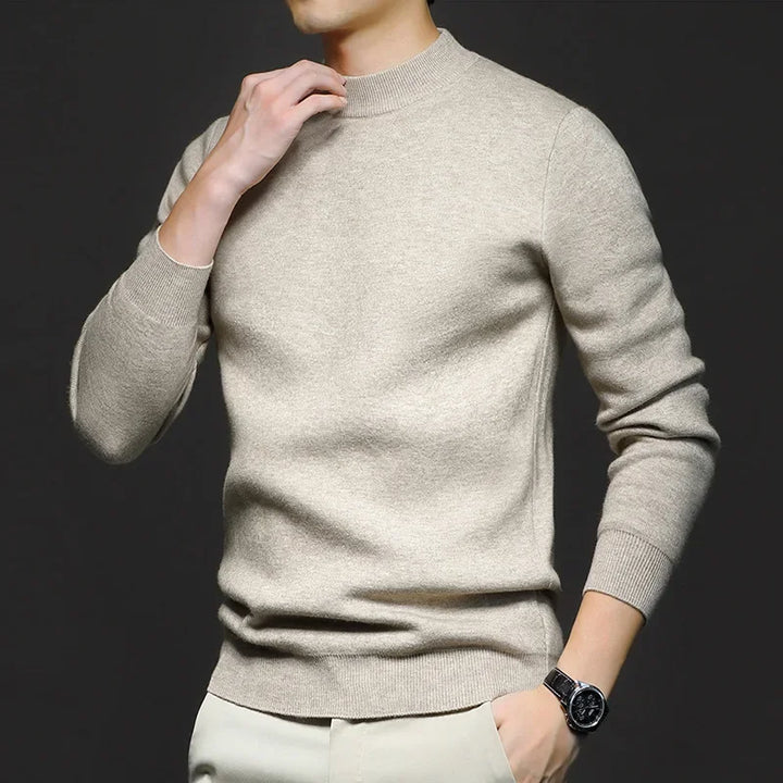 Pull homme en maille de laine à col mi-haut – Antoine - Beige