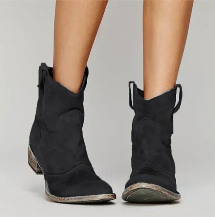 Bottes western femme en daim à talon bas – Roselle – Noir