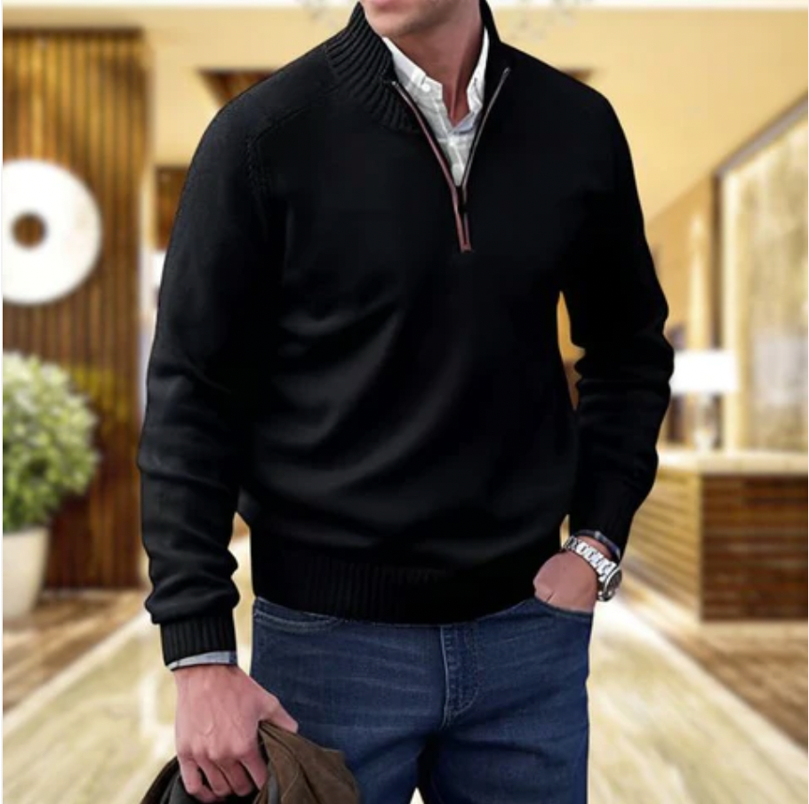 Pull demi-zip homme en maille façon cachemire à col montant – Pierre – vue 12