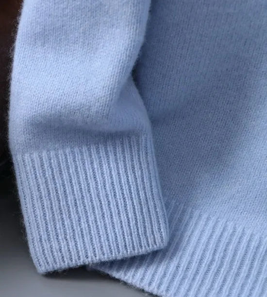 Pull homme chaud en mohair à motif géométrique bleu – Ryan – vue 3