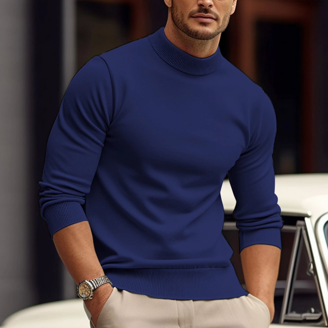 Pull col montant homme ajusté en maille fine – Clément - Bleu marine