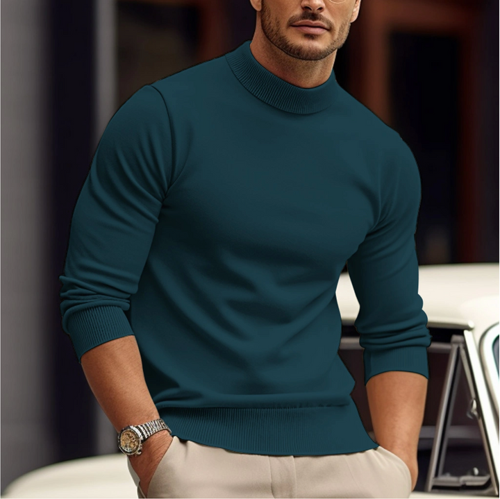 Pull col montant homme ajusté en maille fine – Clément - Vert