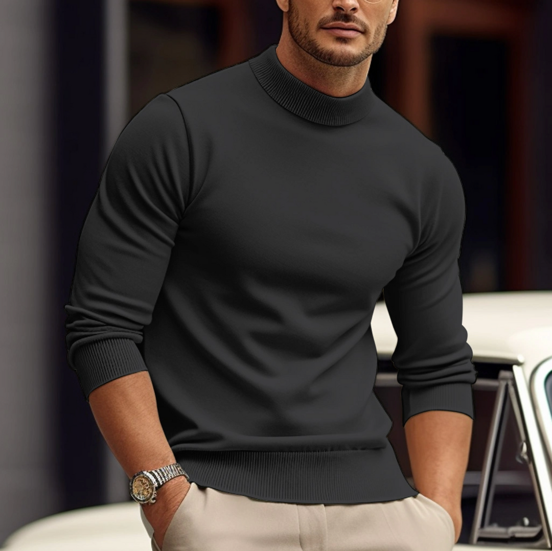 Pull col montant homme ajusté en maille fine – Clément - Noir