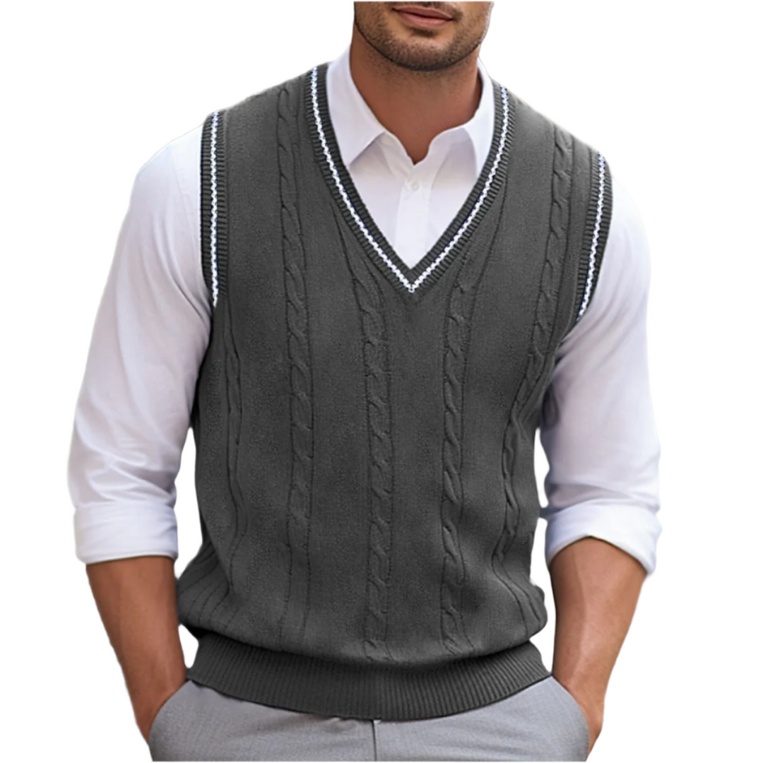 Pull sans manches homme col V en maille – Michael – Gris foncé