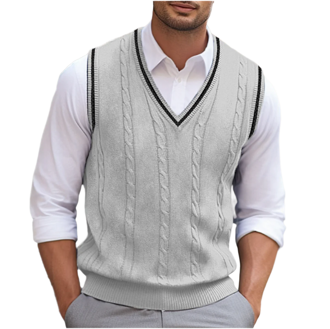 Pull sans manches homme col V en maille – Michael – Gris clair