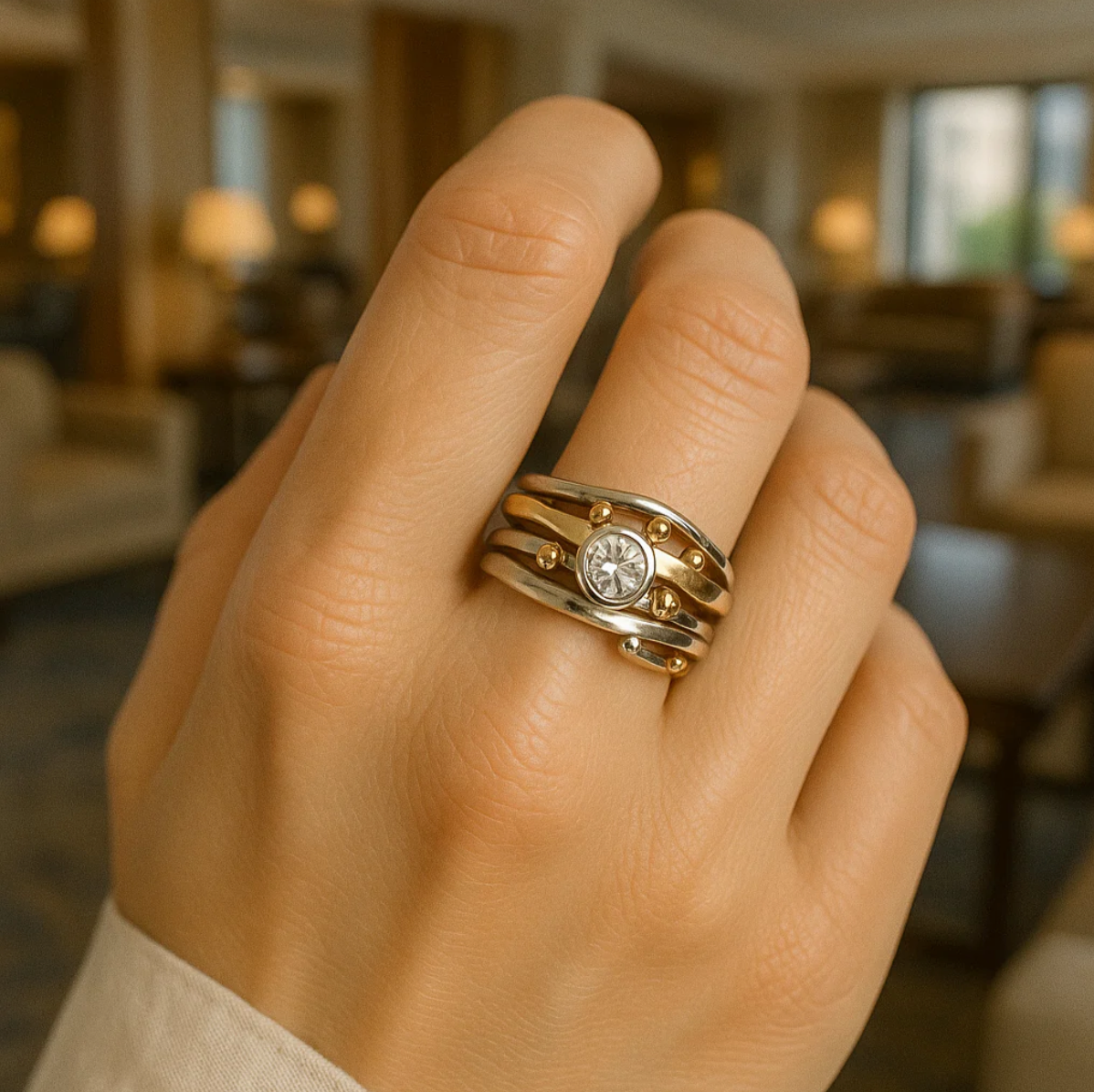 Roi - Bague Vintage en Or avec Zirconia Incrusté