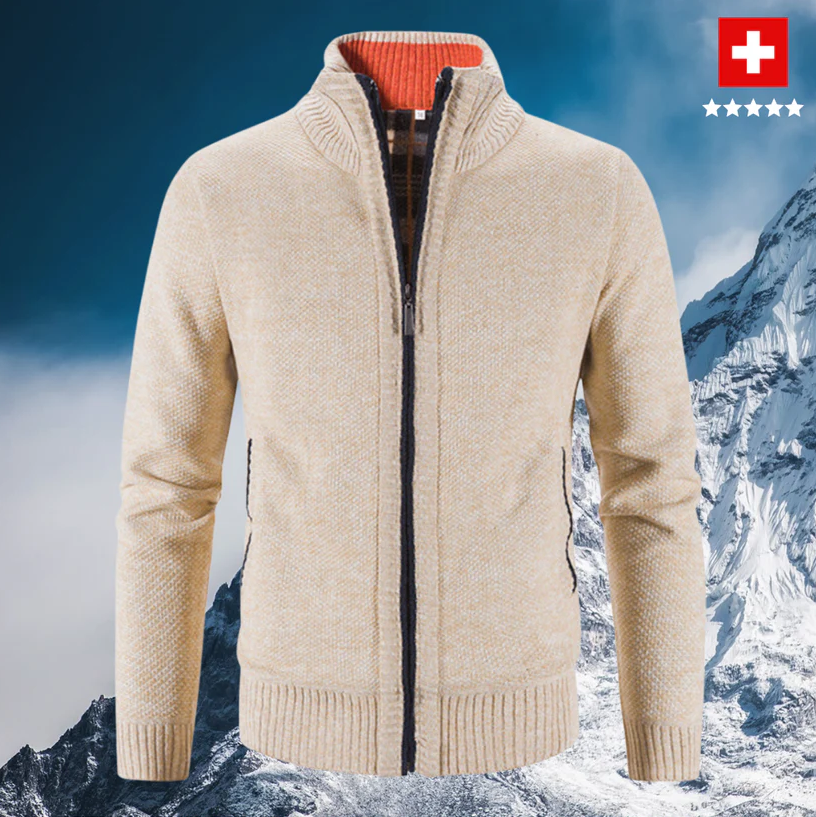 Sweat zippé homme chaud en maille serrée à col montant – Darell – Beige