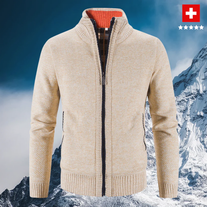 Sweat zippé homme chaud en maille serrée à col montant – Darell – Beige