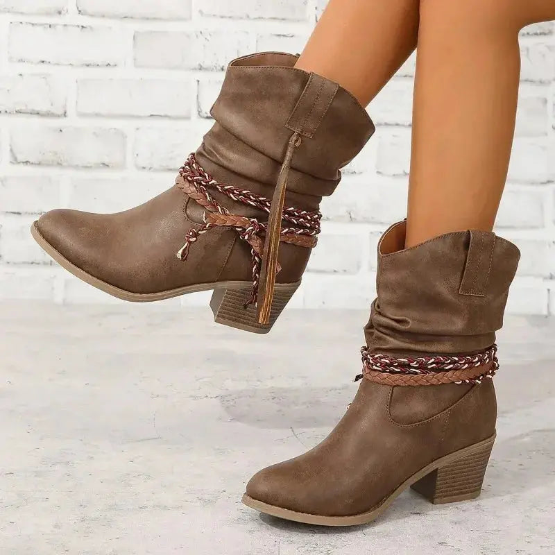 Bottes western femme à tresses et pampilles – Solène – vue 2