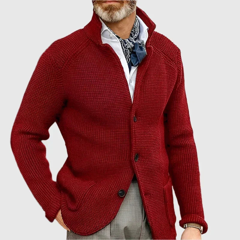 Cardigan homme en maille dense intemporel boutonné – Victor – Bordeaux