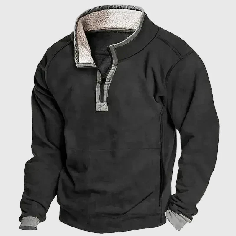 Pull homme classique chaud doublé polaire à demi-zip – Anton – Noir