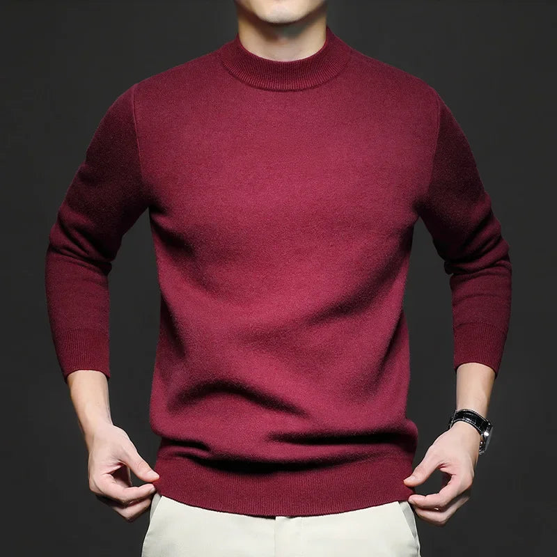 Pull homme en maille de laine à col mi-haut – Antoine - Prune