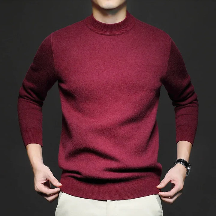 Pull homme en maille de laine à col mi-haut – Antoine - Prune