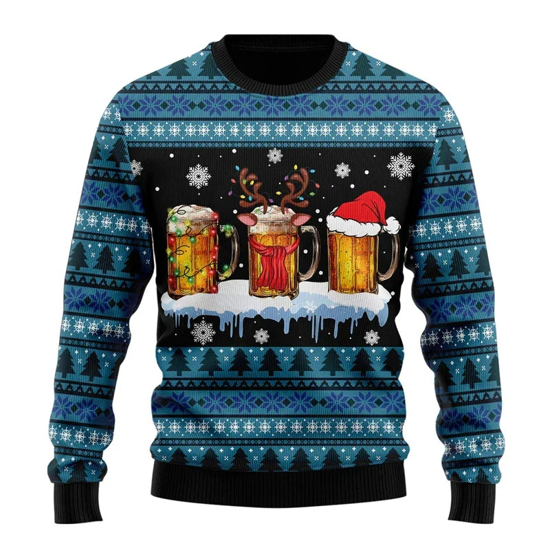Pull de Noël homme humoristique à motif bière – Karl – Bleu