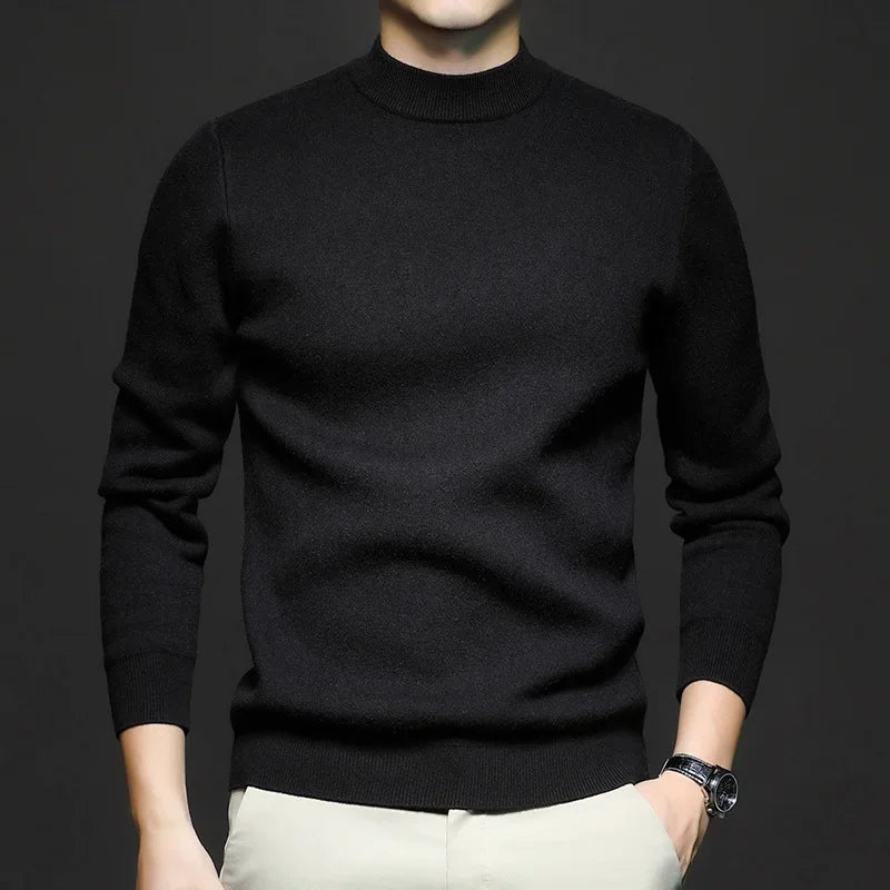 Pull homme en maille de laine à col mi-haut – Antoine - Noir