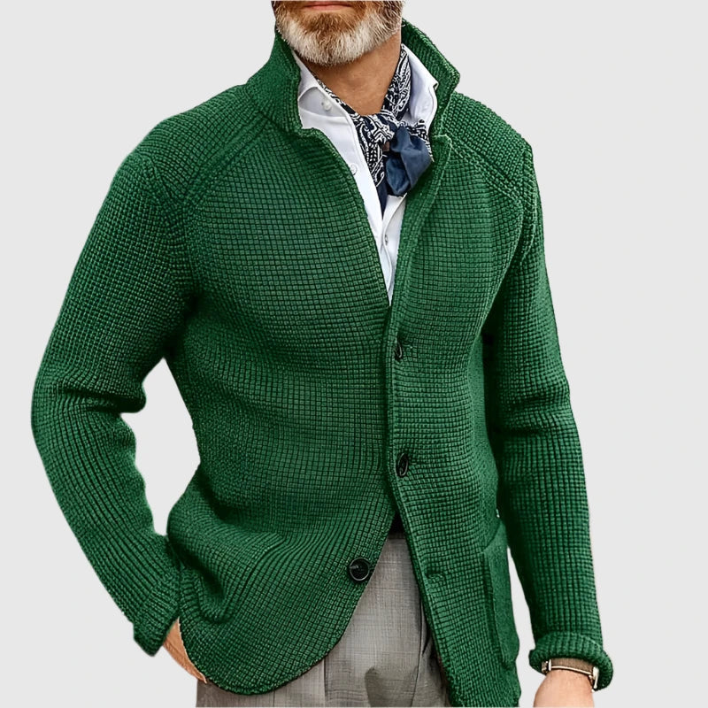 Cardigan homme en maille dense intemporel boutonné – Victor – Émeraude