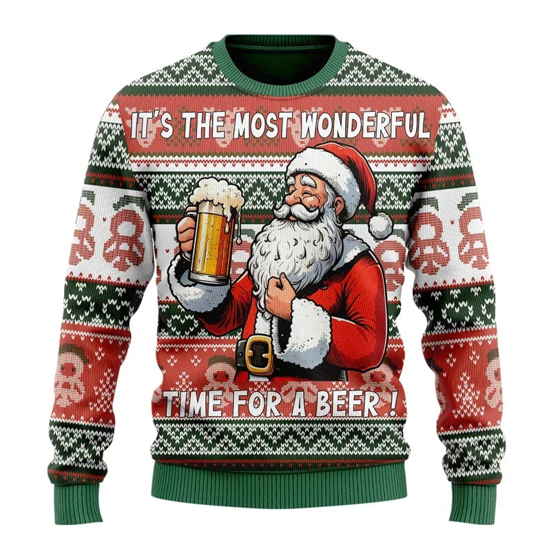 Pull de Noël homme humoristique à motif bière – Karl – Multicolore / motif Père Noël