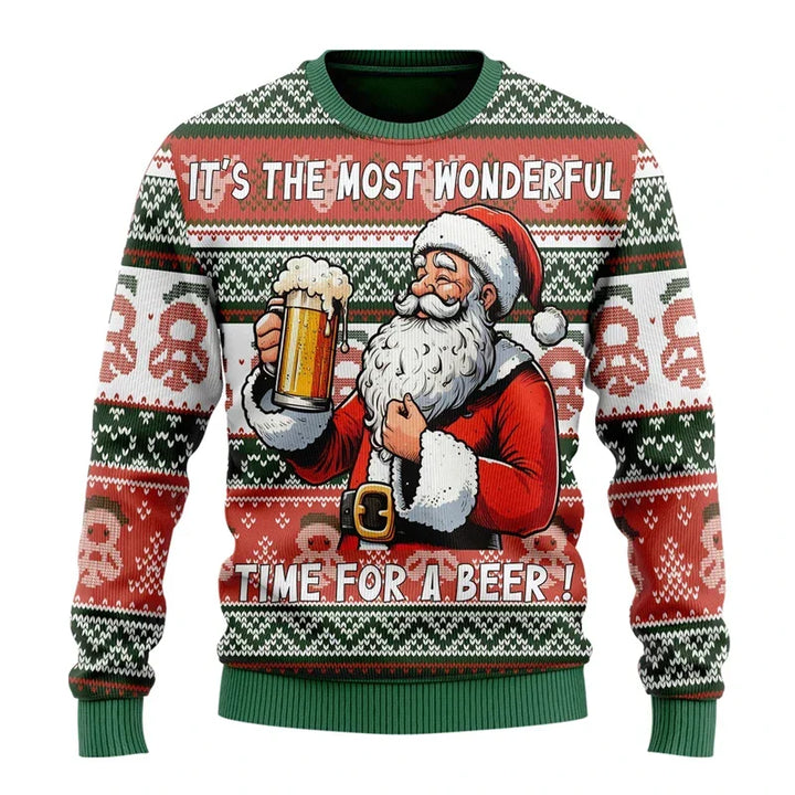 Pull de Noël homme humoristique à motif bière – Karl – Multicolore / motif Père Noël