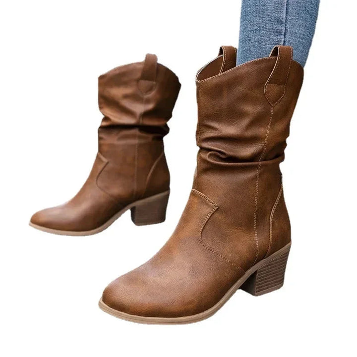 Bottes western femme mi-mollet classiques à talon bloc – Margaux – vue 3