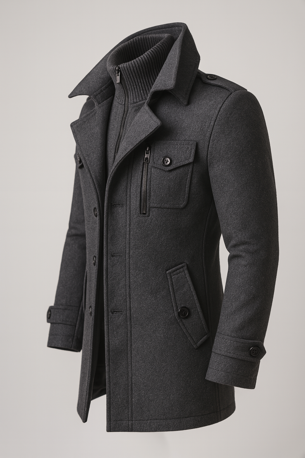 Manteau d'hiver homme long en laine mélangée à couche intérieure zippée – Constantin – vue 5