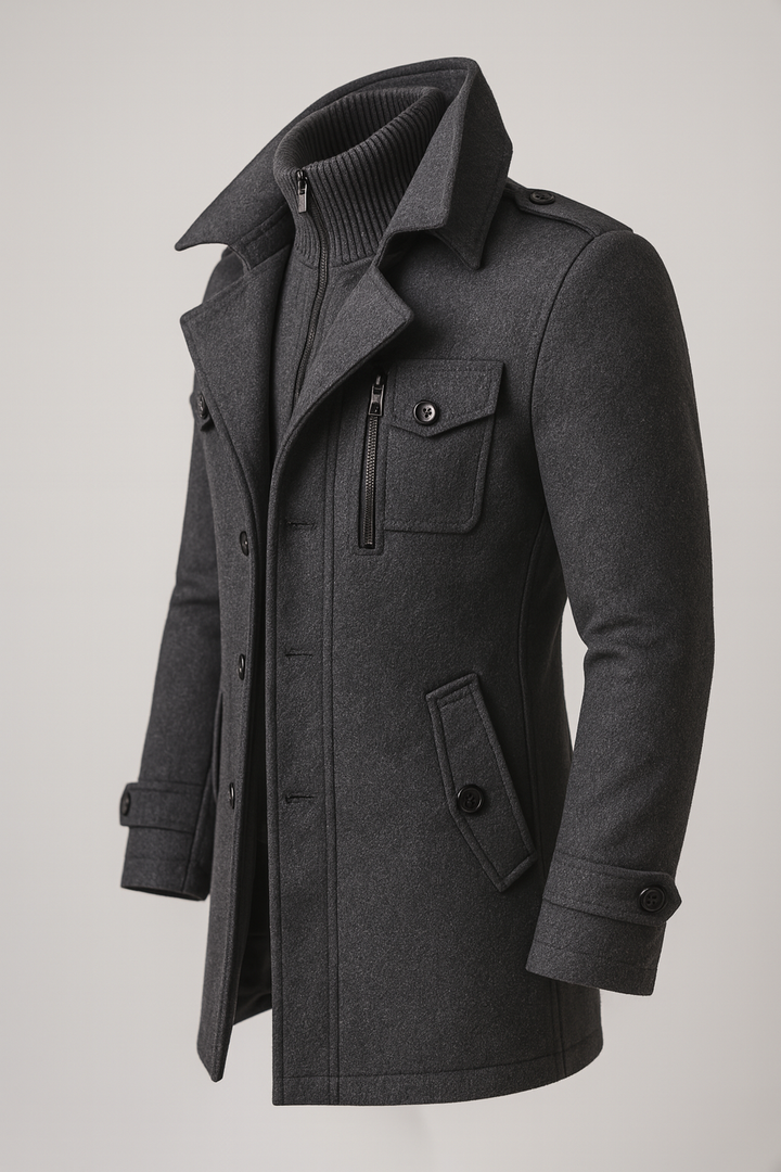 Manteau d'hiver homme long en laine mélangée à couche intérieure zippée – Constantin – vue 5
