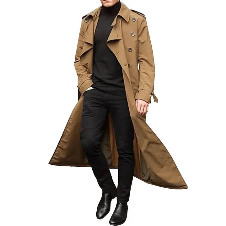 Trench long homme croisé à col revers et pattes d'épaule – Bastien - Kaki