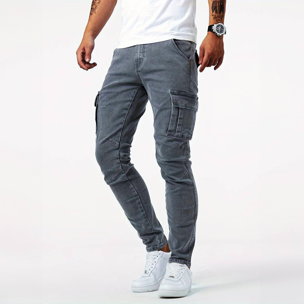 Jean cargo homme slim extensible à poches latérales – Mathis - Gris