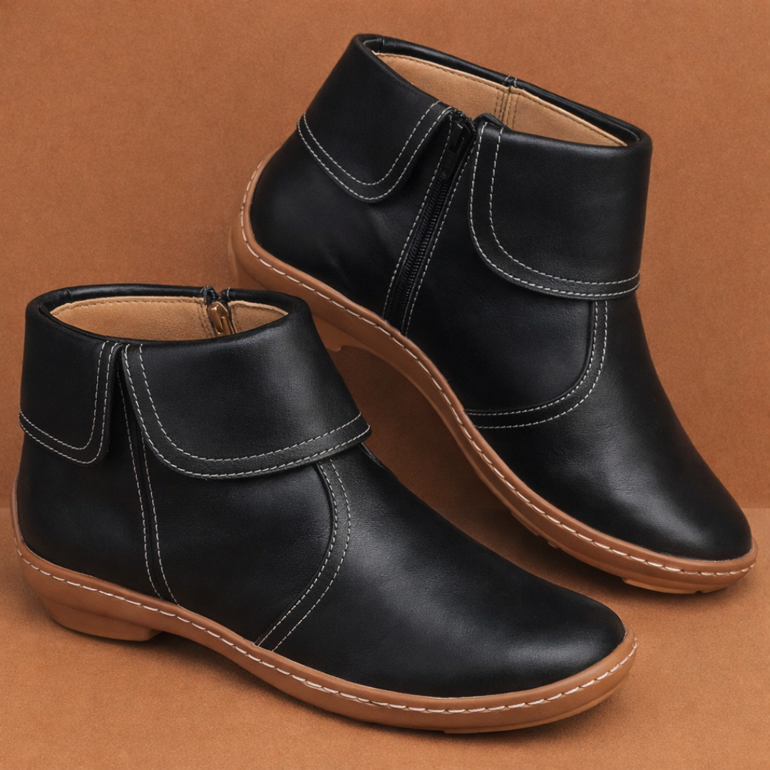 Bottines vintage femme confortables à doublure douce – Mirelda – Noir (avec zip)
