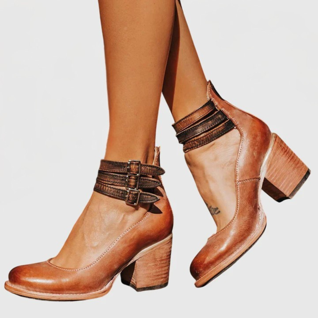 Bottines femme à brides bouclées, talon bloc et découpe – Sienna – vue 7