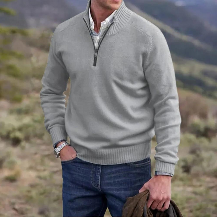 Pull demi-zip homme en maille façon cachemire à col montant – Pierre – vue 11