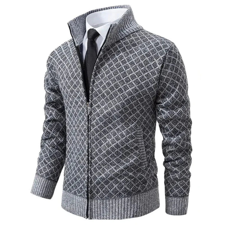 Cardigan zippé homme en maille gaufrée à col droit – Maxime – Gris