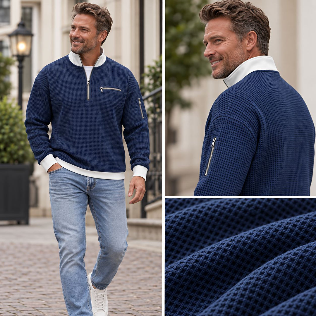 Pull homme en maille gaufrée à col camionneur zippé – Thibault - vue 2