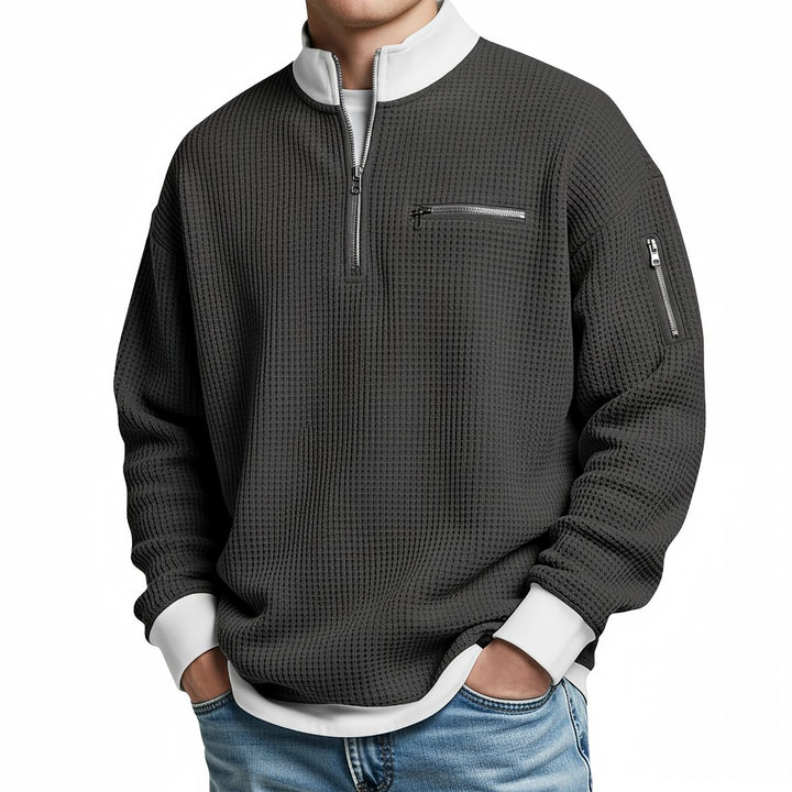 Pull homme en maille gaufrée à col camionneur zippé – Thibault - Anthracite
