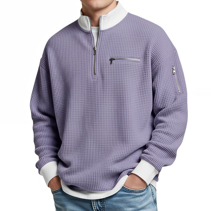 Pull homme en maille gaufrée à col camionneur zippé – Thibault - Violet