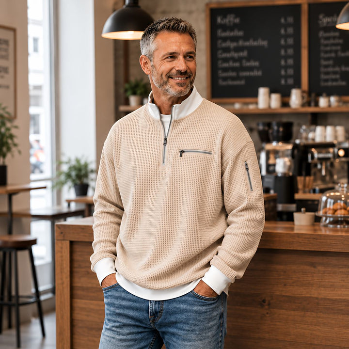 Pull homme en maille gaufrée à col camionneur zippé – Thibault - vue 3