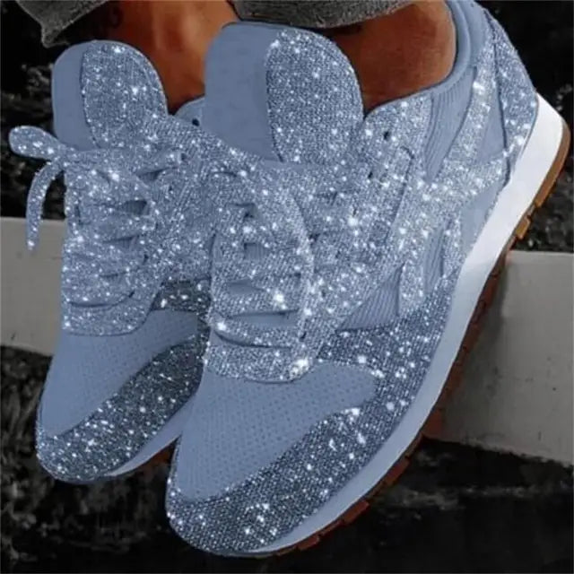 Baskets femme pailletées à sequins – Éclat – Bleu clair