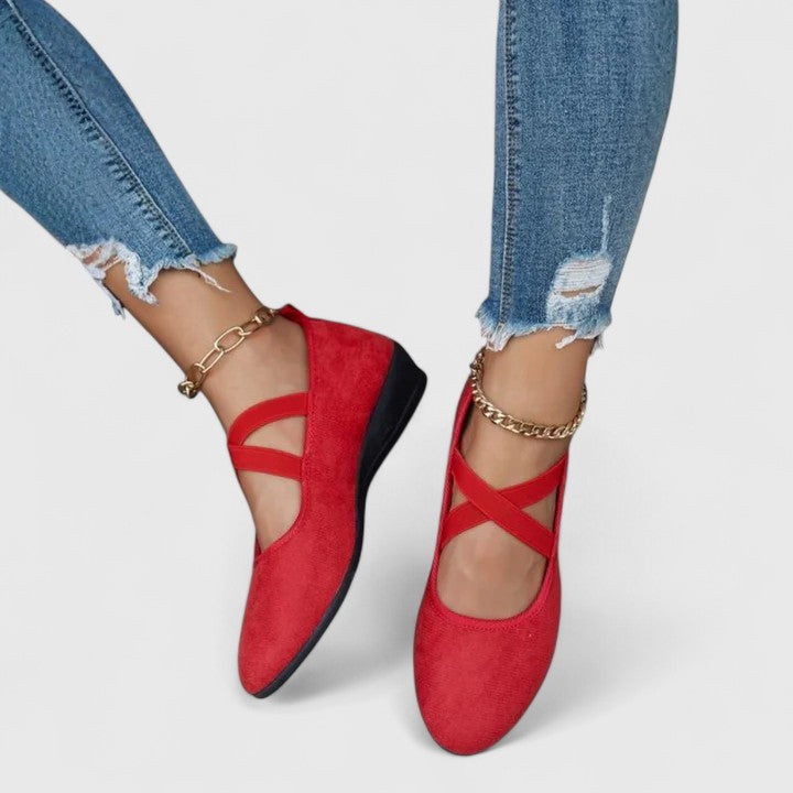 Ballerines femme orthopédiques à brides élastiques croisées – Chloé – Rouge