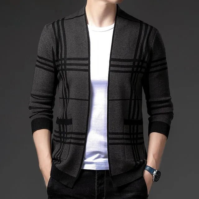 Cardigan homme en maille à carreaux ouvert à poches – Gaspard – vue 6