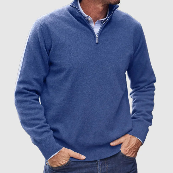 Pull homme douillet à col zippé moderne – Basile – Bleu