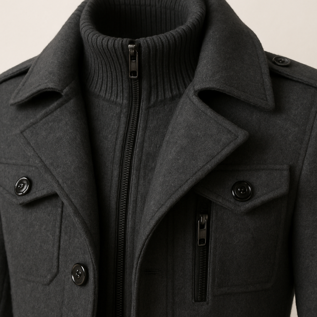 Manteau d'hiver homme long en laine mélangée à couche intérieure zippée – Constantin – vue 7