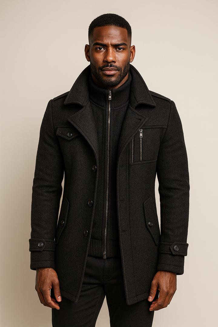 Manteau d'hiver homme long en laine mélangée à couche intérieure zippée – Constantin – vue 10