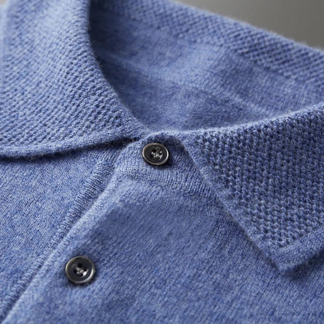 Pull polo homme élégant en maille façon cachemire à boutons – David – vue 13