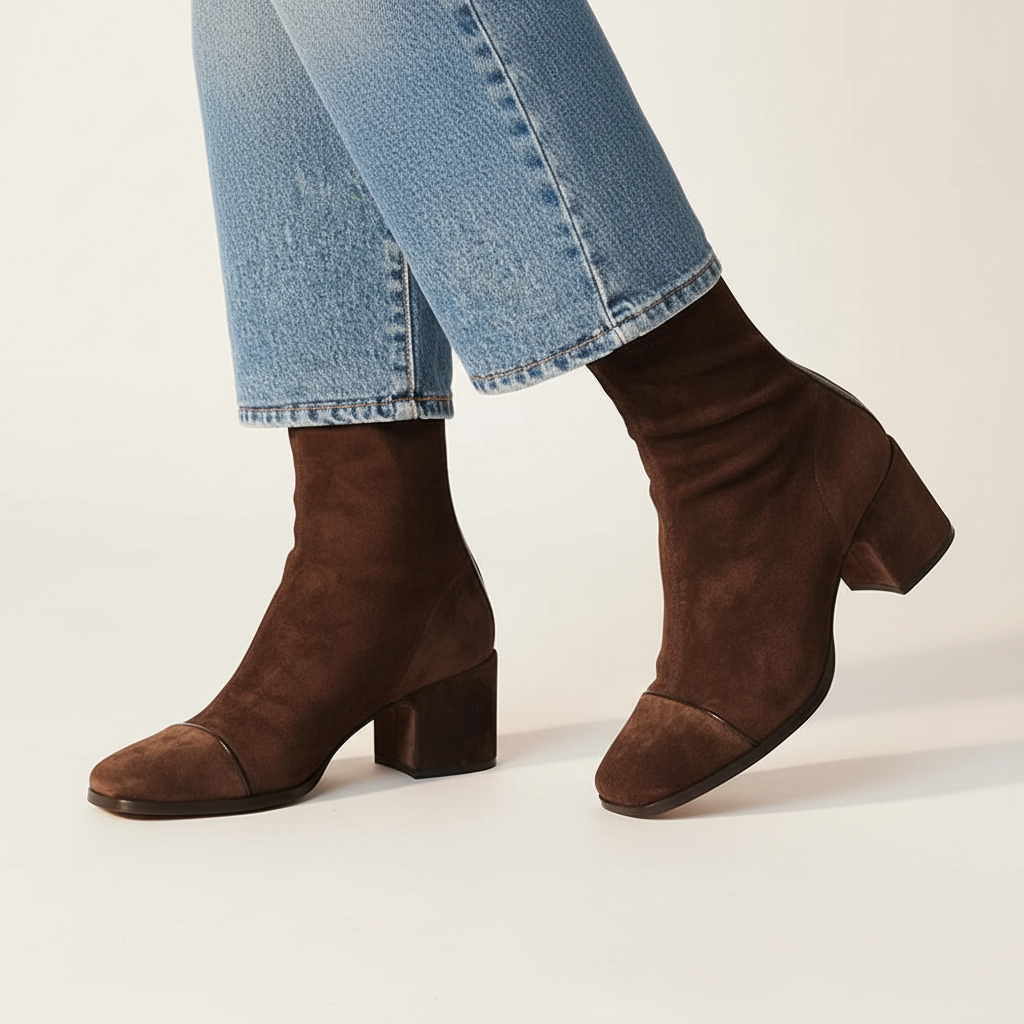 Bottines femme bout carré effet suédine à talon bloc – Alice - vue 3