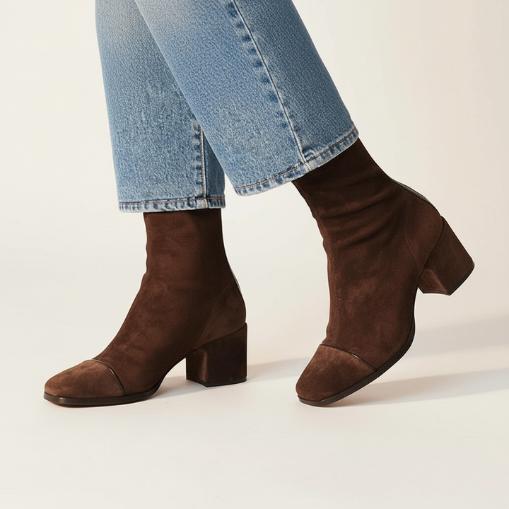 Bottines femme bout carré effet suédine à talon bloc – Alice - vue 3