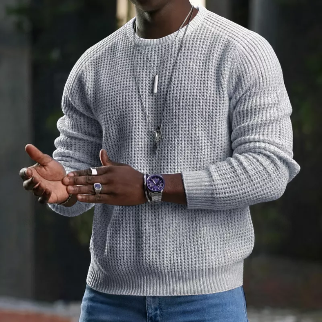Pull homme col rond en maille texturée coupe ample – Gauthier - Gris clair